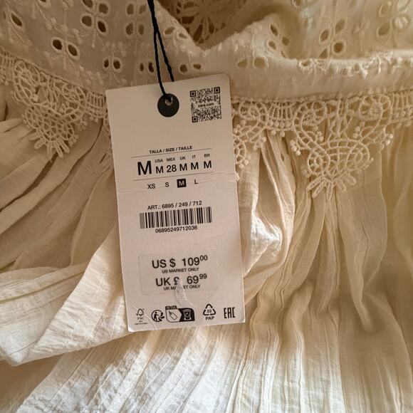 Zara ZW Collection Lace Strap Midi Dress Cream V-Neck Open Back Size M NWT - Picture 7 of 7